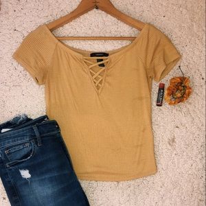 Criss cross V open crop top (mustard yellow)